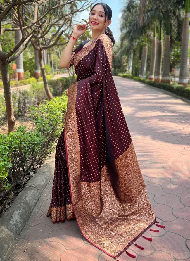 Banarasi Silk Maroon Traditional Wear Weaving Saree